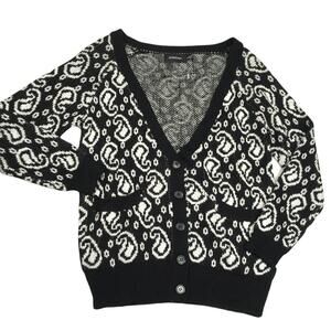MinkPink Sweater Paisley‎ Pocket Cardigan Button Up Black White V-Neck Women's S